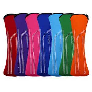 Stainless Steel Reusable colorful Drinking Straws Stainless Steel Set with Silicone Case