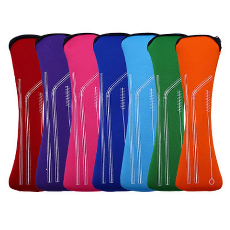 Stainless Steel Reusable colorful Drinking Straws Stainless Steel Set with Silicone Case
