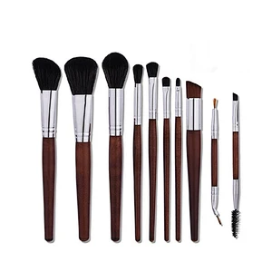 Wood Handle 10pcs Makeup Brush Set Double Ended Lip Brush Eyebrow Brush