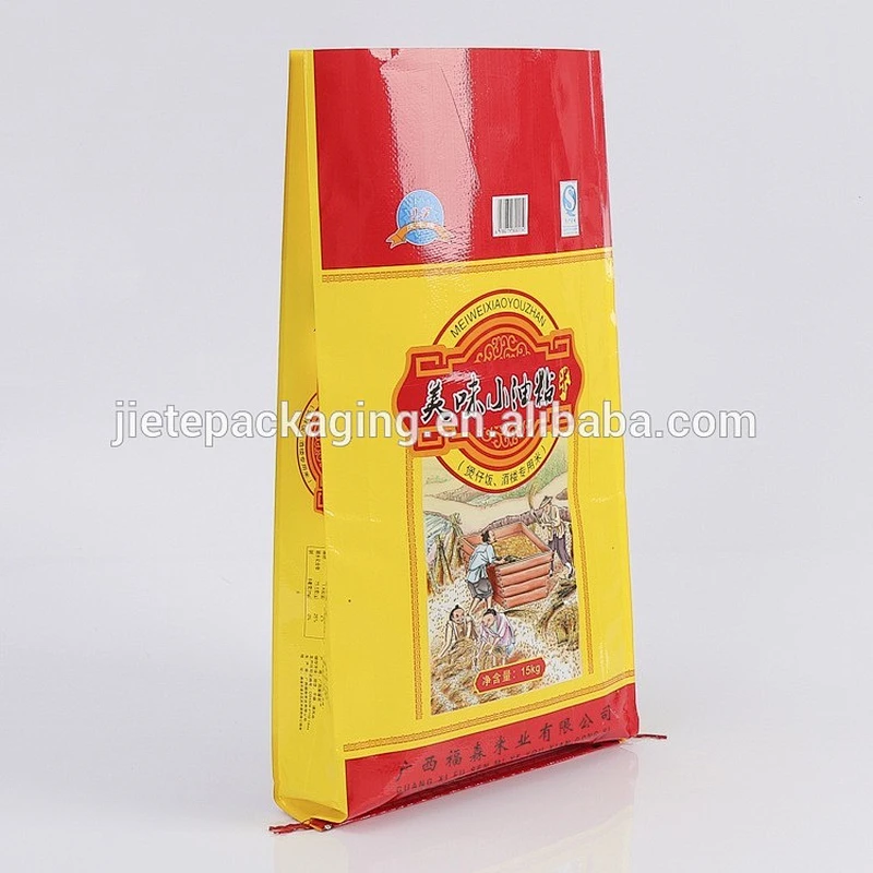 Non toxic material recycling BOPP laminated PP woven rice, grain seed, feed bags custom order