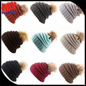 2017 cheap customzied top ball winter acrylic knitted beanie hat for adult