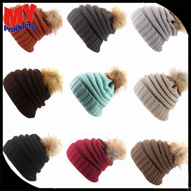 2017 cheap customzied top ball winter acrylic knitted beanie hat for adult