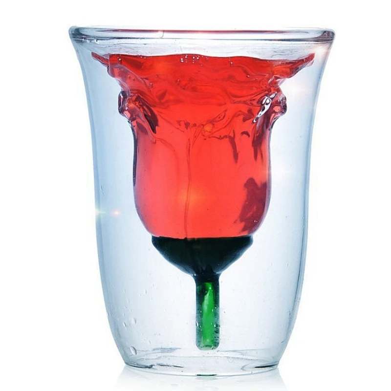 China manufacturer double wall reusable glass beer/coffee cup with rose shape