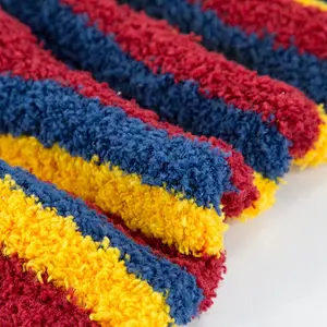100% polyester colorful stripes women fluffy socks warm winter coral fleece socks