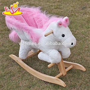 2018 new design toddlers pink wooden plush rocking horse W16D072