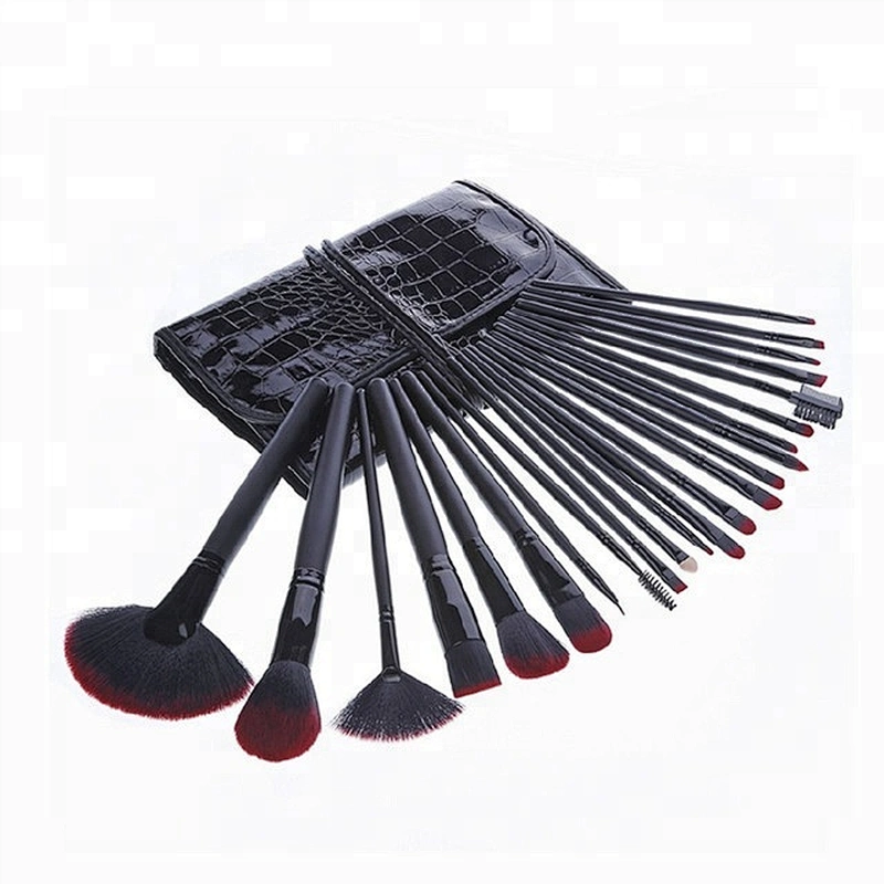 Wholesale Black Wood Handle 23pcs Makeup Brush Set Custom Logo With PU Makeup Bag