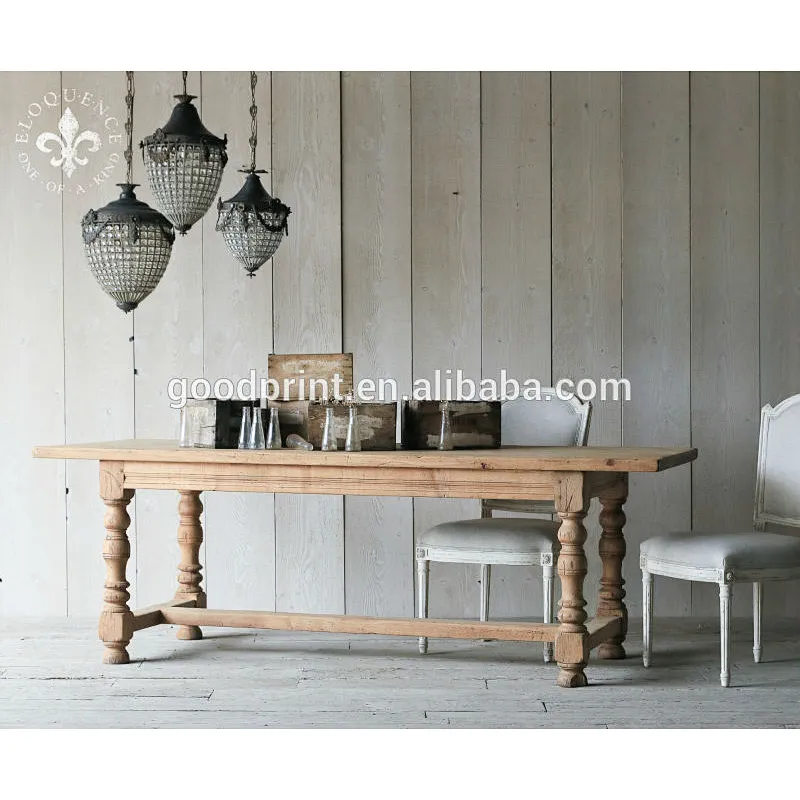 Antique Rustic style solid wood French style dining table/ Reproduction wood furniture