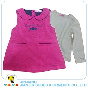 wholesale customized autumn 2pcs T-shirt and dress baby girls suit