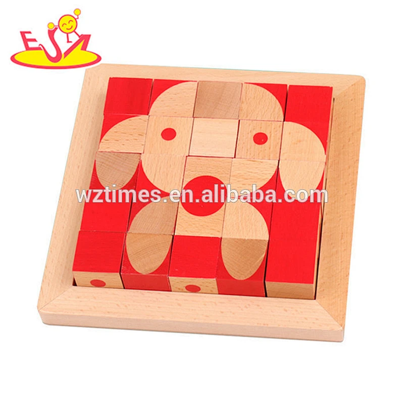 Wholesale educational wooden toy 3d cube puzzle for baby diy buildingn images W14G045