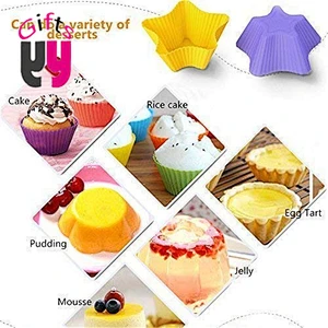 Silicone Cupcake Liners silicone Baking Cups Nonstick Easy Clean Pastry Muffin Molds 4 Shapes Round, Stars, Heart, Flowers