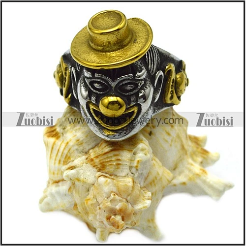 Funny Comical Smiling Clown Stainless Steel Ring with Gold Plating Hat and Nose