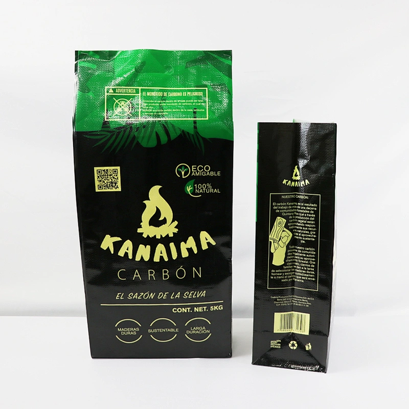 Block bottom pp plastic charcoal packaging bag 2kg 3kg 5kg with cutting handles