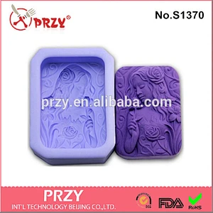s1370 przy lady with rose silicone rubber soap molds