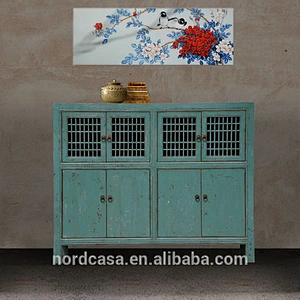 chinese antique style blue color reclaimed elm wood kitchen cabinet