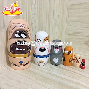 2018 Wholesale hot sales animals design toys 5 pcs handmade wooden russian doll for children W06D101