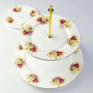2019 high quality rose flower ceramic fruit Cake plate series for birthday party