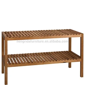 long strip solid walnut wood bathroom bench with 2 tiers