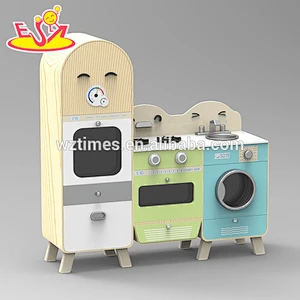 New design wooden kitchen play toys with fridge and washing machine W10C242