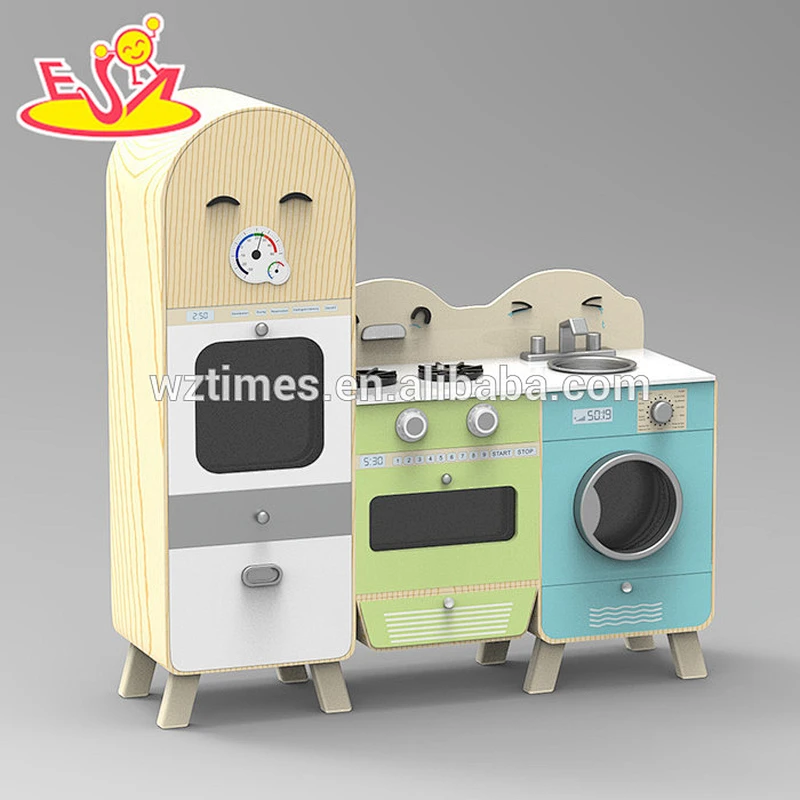 New design wooden kitchen play toys with fridge and washing machine W10C242