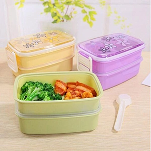 Free Sample Microwave Leakproof Food Container Plastic Bento with Compartment Customized Logo Double Layers Lunch Box