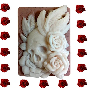 Skeleton Head with rose Soap Silicone mold Halloween scull head Aroma Stone silicone Molds