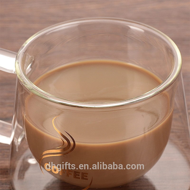 Hot selling 200ML double wall square glass coffee cup with handle for office