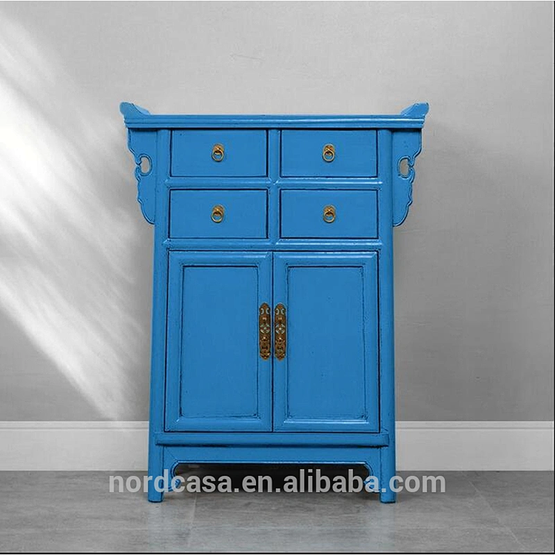 four drawer two door antique style chinese side table