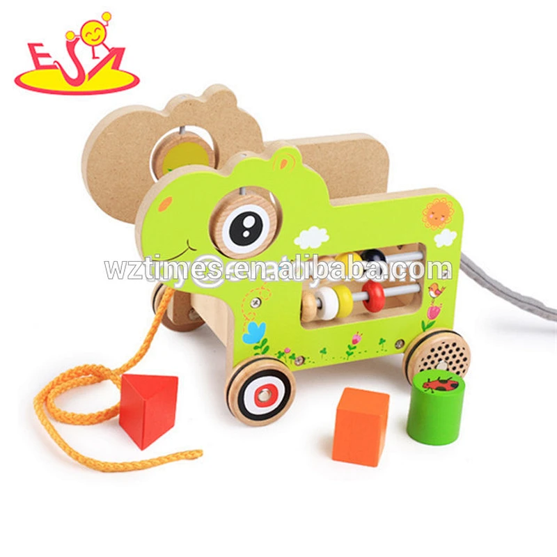 2018 Various children animal push toys wooden pull toy with rope W05B169