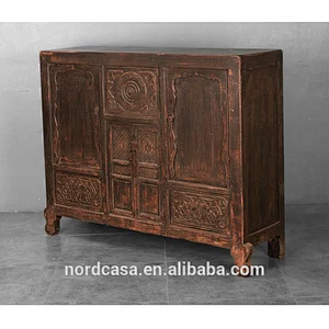 Chinese Antique style sideboard cabinet distressed finish solid recycle wood furniture