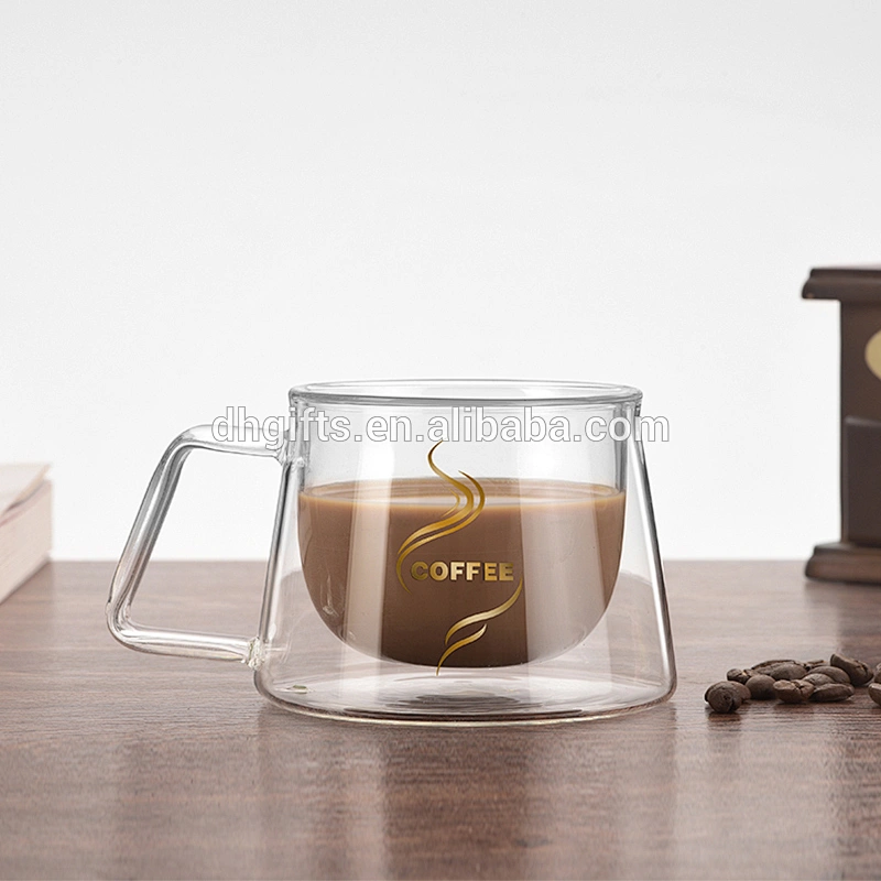 Wholesale transparent 200ML glass double wall coffee cup with handle