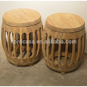 Furniture supplier design furniture chinese stool wooden drum stool old pine made chinese drum natural stool