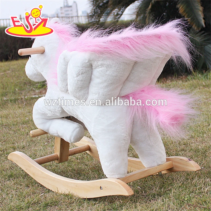 2018 new design toddlers pink wooden plush rocking horse W16D072