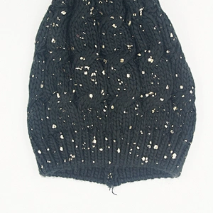 Unisex warm soft stretch cable knit beanie cap hat with blings