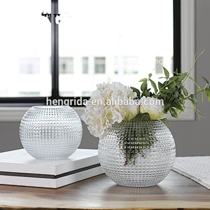 Clear Round Handblown Glass Vase With Dots for Home Deco and Flower