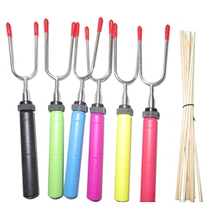 Extendable Telescopic Colorful Wooden Handle BBQ Marshmallow Fork