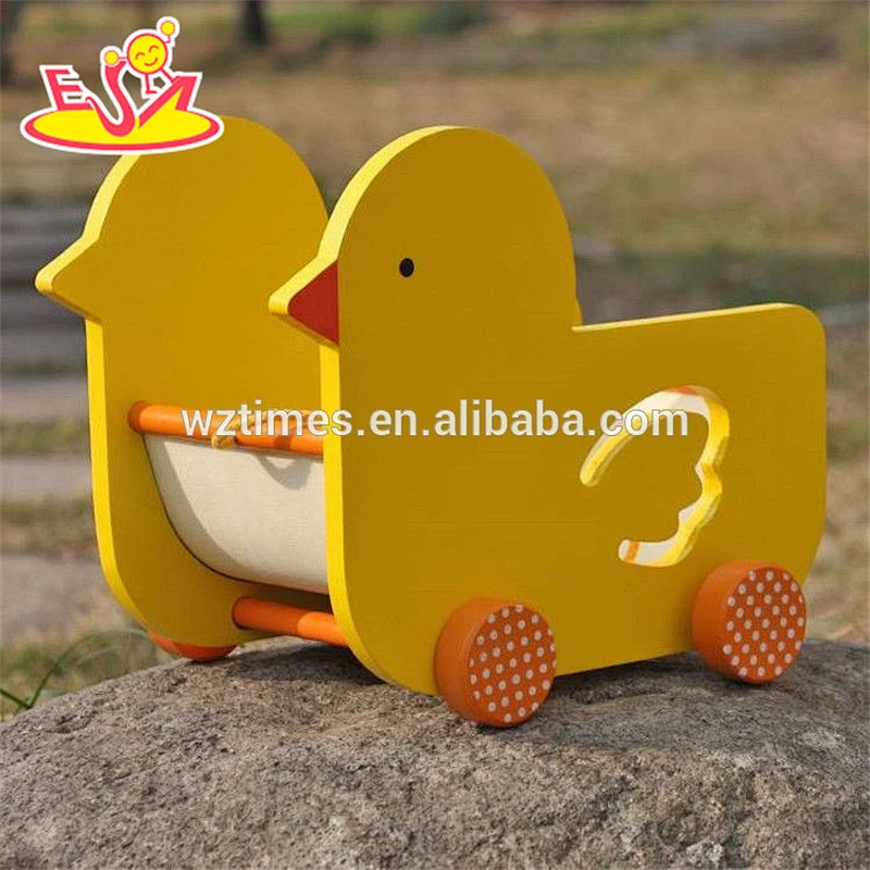 wholesale lovely duck baby wooden pull car toy new design wooden pull car toy for toddlers W05B158