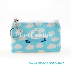 Sky Blue White Clouds Navy Sailor Style PU Leather Pouch