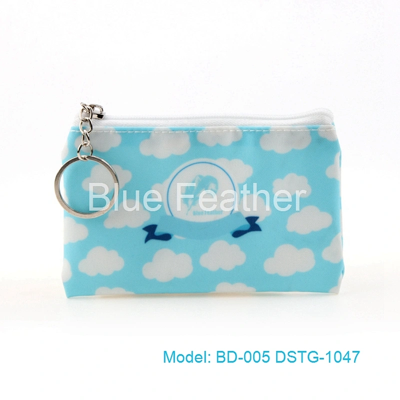 Sky Blue White Clouds Navy Sailor Style PU Leather Pouch
