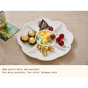AAA grade white compartment tray snack ware porcelain plate