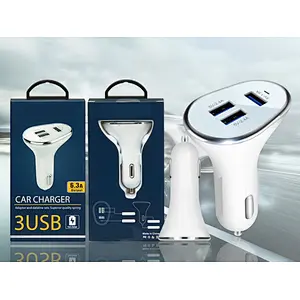 Wholesale Black White Metal Portable Mobile Phone 3 USB Port Car Charger