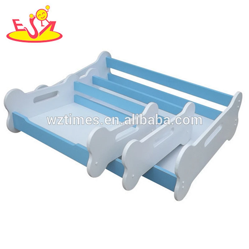 Wholesale top quality wooden blue household pet bed with cotton canvas mattress W06F007B
