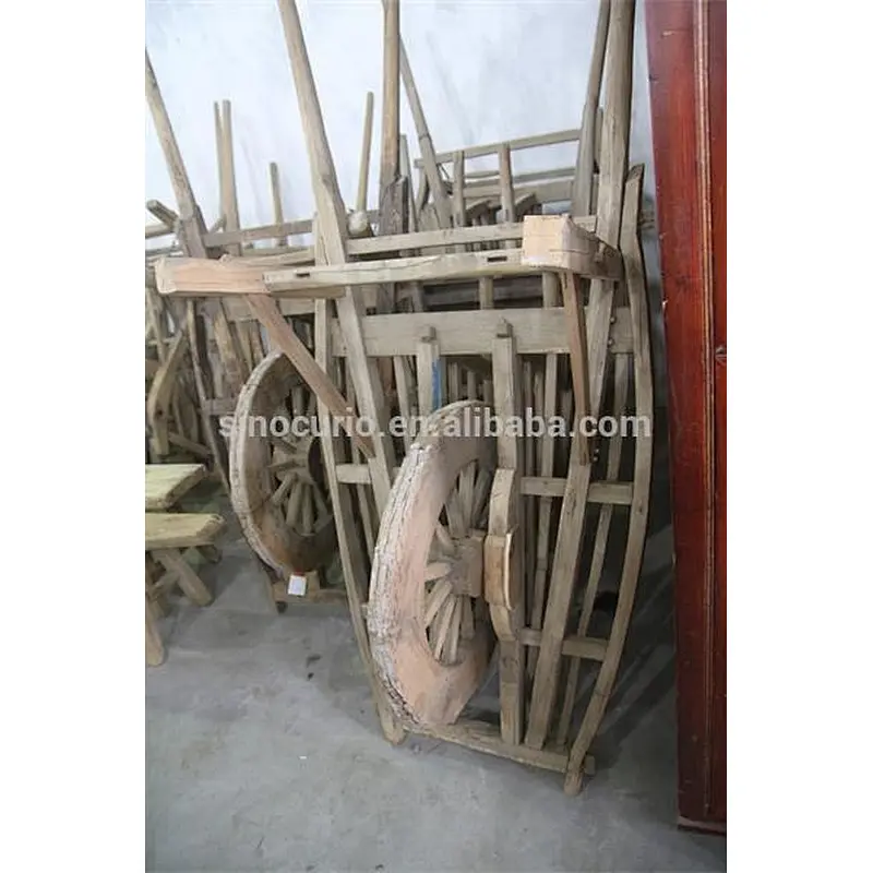Chinese antique wood craft decoration rustic wooden garden cart