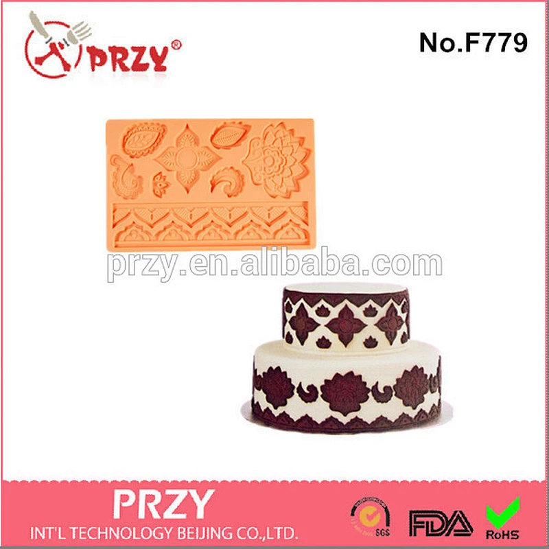 f779 china manufacturer round shape non-stick silicone lace molds for cake decorating