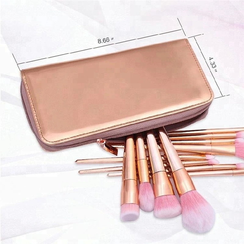 Customized Logo 12pcs Rose Gold Cosmetics Makeup Brush Set With Portable Makeup Bag