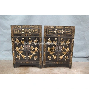 Chinese Antique furniture golden butterfly bedside chinese antique black cabinet
