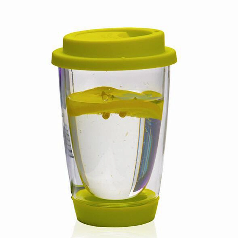 Transparent glass cup with shiny green silica gel cover and base 350ml for teaware