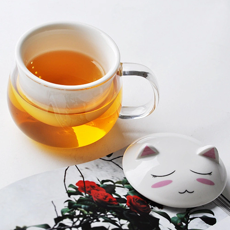 Eco-friendly material glass cup+ceramic filter/strainer/infuser for flower tea cup