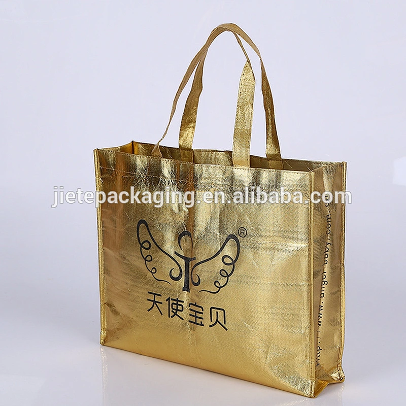 Custom printed Laminated PP non woven gold color shopping bag