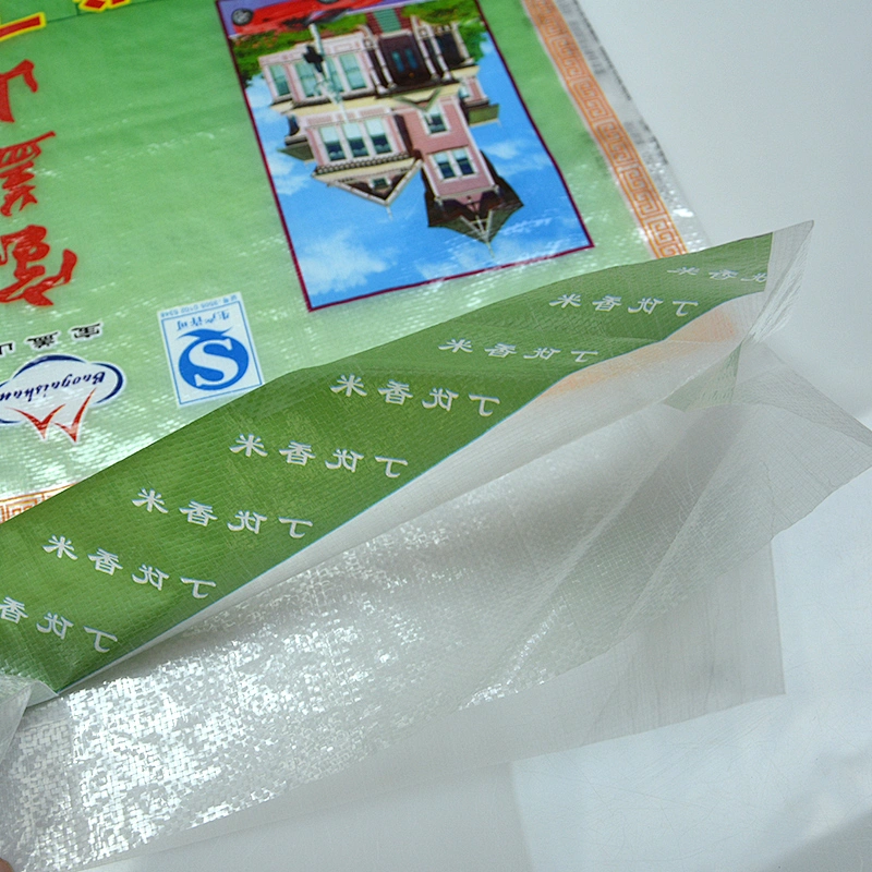 Green virgin transparent plastic bopp laminated pp woven fabric rice packaging bag
