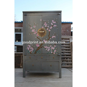Chinese antique reproduction solid wood wedding wardrobe cabinet